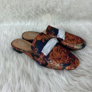Franco Sarto Blue Orange Gold Brocade Floral Slip On Mule Loafers Dalton -2 8M